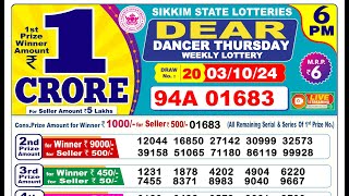 LIVE  SIKKIM LOTTERY 6PM RESULT 03102024 PDF RESULT [upl. by Nine]