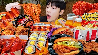 ASMR MUKBANG  직접 만든 치즈 불닭볶음면 양념치킨 김밥 치즈스틱 먹방 FRIED CHICKEN AND FIRE NOODLES [upl. by Breana]