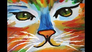 How to paint a Colorful Cat  Canvas Painting Acrylic art [upl. by Nekcarb]