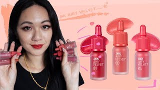 19SS 잉크 더 에어리 벨벳 PERIPERA Ink The Airy Velvet 2019 SS FULL SWATCHES REVIEW COMPARISON [upl. by Eikcor]