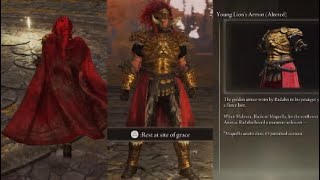 Elden Ring DLC Young Lions Armor Altered Showcase Cape Physics Fashion Souls Armor Set Location [upl. by Aikemehs]