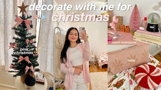 DECORATING MY ROOM FOR CHRISTMAS 2023 🩰⛸️❄️ pink christmas decor haul room makeover [upl. by Ailemac]