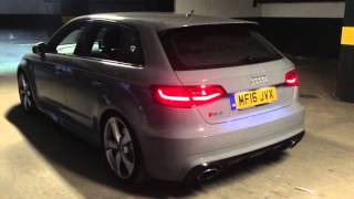 Audi RS3 stock exhaust revs Loud pops and bangs [upl. by Namaan]