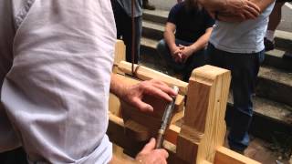 Spring pole lathe demo Woodwrights School July 2015 [upl. by Teilo]