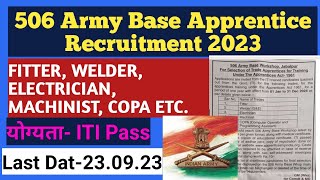 506 Army Base Apprentice Recruitment 2023 Indian Army Base Jabalpur iti apprentice offline form [upl. by Gessner]