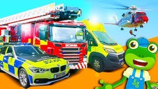 Emergency Vehicles Geckos Real Vehicles  Fire Truck Police Car and More  Learning For Kids [upl. by Lisette375]