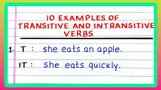 TRANSITIVE AND INTRANSITIVE VERBS  5  10 Examples of TRANSITIVE AND INTRANSITIVE VERBS  SENTENCES [upl. by Atinihs804]