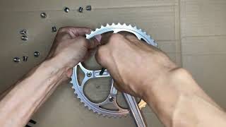 Stronglight to Dura Ace crankset swap for Carmen Converting geared chain ring to single speed [upl. by Clio]