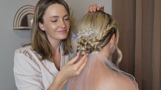 ASMR Perfectionist Bridal Hairstyle amp Veil  Natural Make Up Application With Finishing Touches [upl. by Royd800]