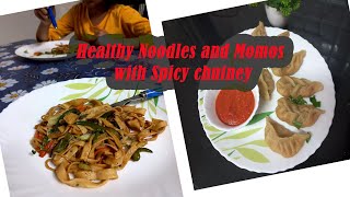 Homemade Wheat Noodles and Rava Momos with Spicy chutney Recipe Guilt free street food recipes [upl. by Luahs]