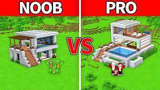 JJ Family amp Mikey Family  NOOB vs PRO  Modern House Build Challenge in Minecraft [upl. by Ruella]