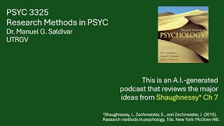 Shaughnessy  Research methods in psychology  Dr Saldivar  Chapter 7 [upl. by Ki]