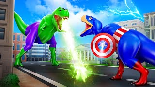 Superhero Dinosaurs Epic Battle  Green Dino vs Captain Blue Dino  Jurassic World Dinosaur Fight [upl. by Liborio]