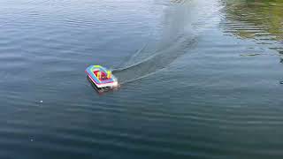 Simprop Hoverstar inspired RC airboat  test run with flat hull and 4 Props [upl. by Siekram]