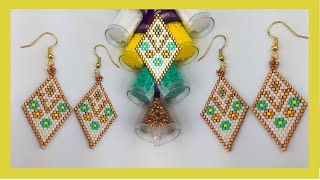 ARETES DE MIYUKI PEYOTE ARETES ROMBO CON FLORES [upl. by Tompkins959]