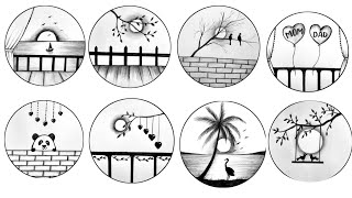 Easy 8 Circle Scenery Drawing Ideas  Pencil Drawing  Circle Drawing Scenery  Nature Landscape [upl. by Weidar]