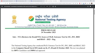 NTA Declares the ResultNTA Scores of PhD Entrance Test for DU JNU BHU amp BBAU 2023 Big Update [upl. by Eillak]