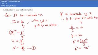 31 Prove that √3 is an irrational number [upl. by Gitt]