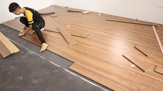 Hardwood Floor Install Process  How To Line The Wooden Floor For Bedroom [upl. by Adierf]