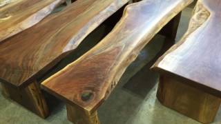 Rustic live edge benches custom made with solar power and recycled woods [upl. by Cappello]