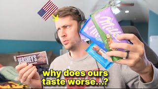 American tries European Chocolate Milka for the first time [upl. by Ynafetse424]