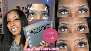 Giving EXOTIC🤣✨ Coco Susie colored contacts  contact haul [upl. by Enaillil]