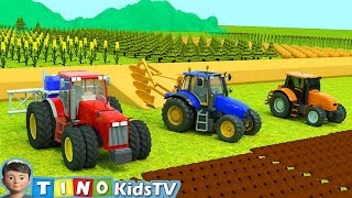 Tractor for Kids Plowing Stuck in Mud  Farm Tractor Uses for Children [upl. by Belva]