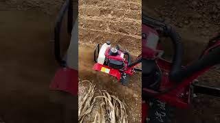 Old man tilling the land with a tiller weeding and digging trenches [upl. by Neehar95]