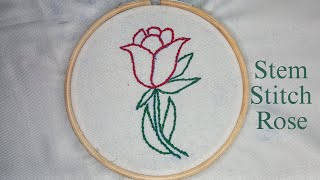 Easy Stem stitch flower Rose  Rose embroidery tutorial embroidery [upl. by Matthieu919]