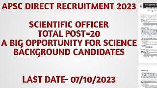 APSC DIRECT RECRUITMENT 2023 SCIENTIFIC OFFICER SCIENTIFIC OFFICER APSC JPB 2023 APSC RESULT [upl. by Akela349]