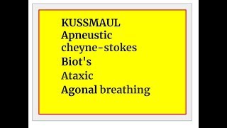 KUSSMAUL Apneustic Ataxic Agonal cheynestokes Biots breathing [upl. by Firestone450]