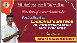 Lagrange’s method of undetermined multipliers  Functions of several variables  Class I [upl. by Ygief]