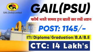 GAIL Junior Engineer New Recruitment 2024  POST 1145 Apply Online  PSU Jobs 2024  Latest Job [upl. by Ongineb]