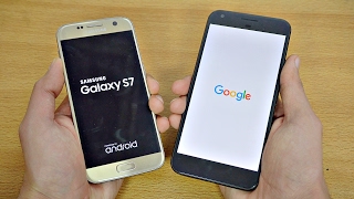 Samsung Galaxy S7 OFFICIAL Android 70 Nougat vs Google Pixel XL Android 711 Nougat  Speed Test [upl. by Enived]