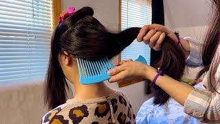 ASMR Hair Brushing UNDERNEATH THE LAYERS  TWISTING IN SECTIONS w Hair Pulling and A BIG COMB [upl. by Gombosi]