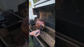 Weber Searwood rotisserie Thanksgiving Prime rib basting session youtubeshorts weber [upl. by Nneb754]