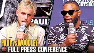 JAKE PAUL VS TYRON WOODLEY  FULL HEATED PRESS CONFERENCE amp FACE OFF VIDEO [upl. by Joung]