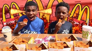 McDONALDS SPICY CHICKEN NUGGET CHALLENGE VS BRO [upl. by Swagerty635]