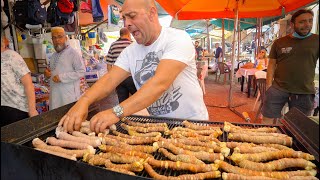 Sicilian Street Food in Palermo 🇮🇹 CRAZY Italian BBQ  HUGE Arancini in Sicily [upl. by Torrell]