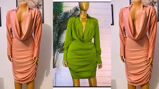 How to make a deep or plunging cowl neckline dress with collar and ruched skirt [upl. by Cullen]