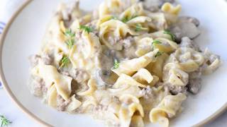 One Pot Hamburger Helper Beef Stroganoff  The Defined Dish [upl. by Ivgnout796]