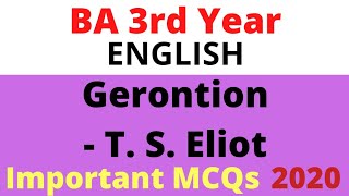 BA Objective Questions 2020 from Gerontion  poem by T S Eliot  MCQs [upl. by Aerdna]