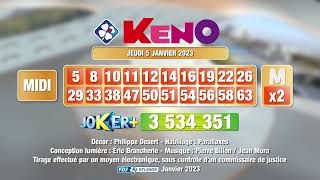 Tirage du midi Keno® du 05 janvier 2023  Résultat officiel  FDJ [upl. by Animar]