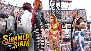 Bayley IYO SKY and Dakota Kai step to Belair and Lynch SummerSlam 2022 WWE Network Exclusive [upl. by Mcgannon]