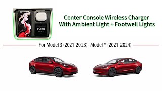 Model 3Y Center Console Wireless Charger Pad With Ambient Light  Footwell Lights tesla [upl. by Adiaz]