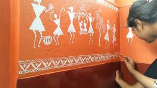 warli painting on wall  warli art  wall painting  easy wall painting  Jyoti Singha Roy [upl. by Lenka]