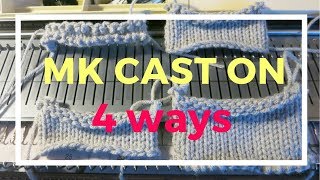 machine knitting cast on 4 ways  every other needle e wrap crochet latch tool weaving [upl. by Adnawed]