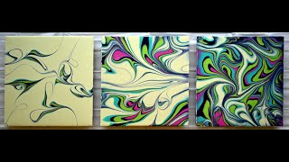 684 THREE WAYS to do a MARBLE POUR  TRIPTYCH painting with MARBLES  EASY Fluid art for BEGINNERS [upl. by Ahsaz]