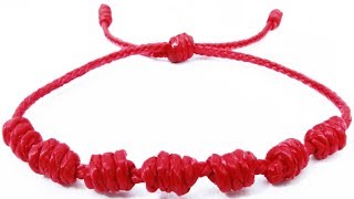 Pulsera roja de 7 nudos de protección de la suerte Como hacer pulseras de hilo fáciles tutorial DIY [upl. by Nairrot606]