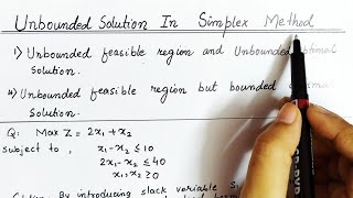 Lec9 Unbounded solution in simplex method  In Hindi  solve an LPP Example  Operation research [upl. by Ardnnaed861]